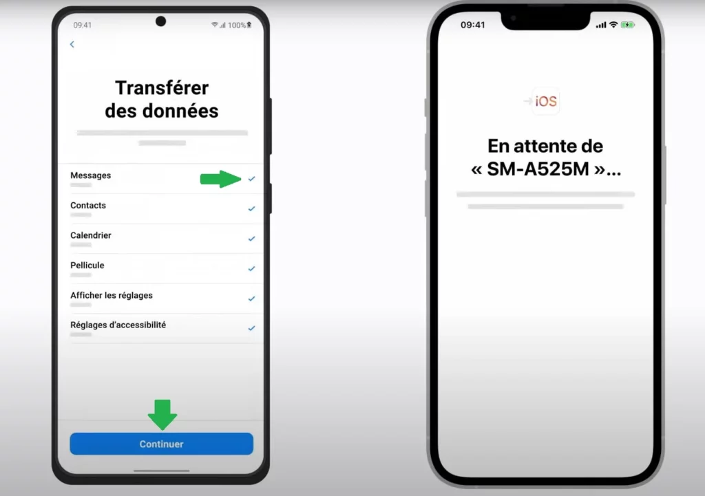 Application Move to iOS sélection des données à transférer