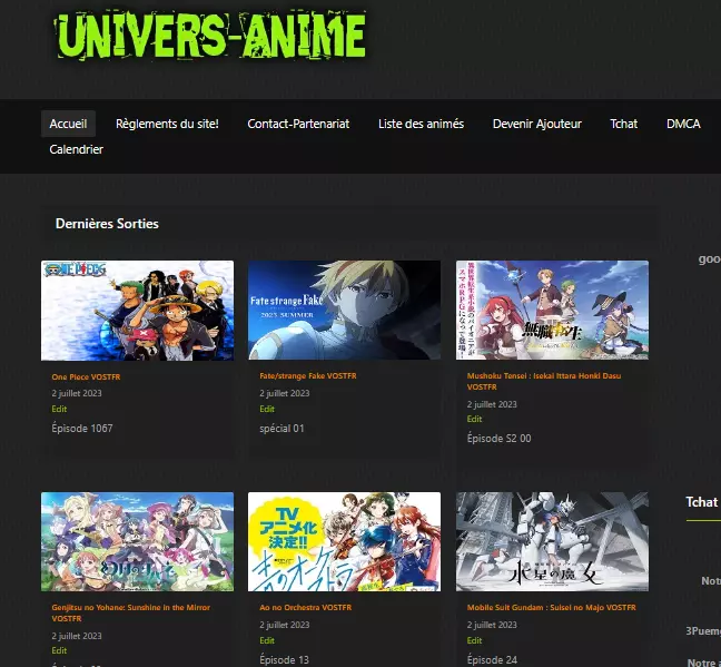 Univers Anime site streaming animés gratuit