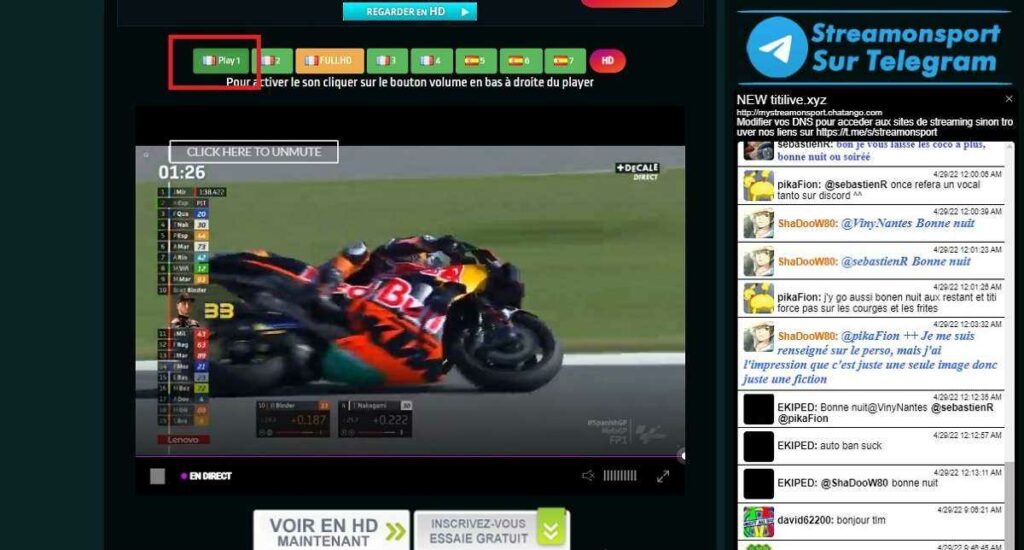 Streamonsport lecteurs Direct