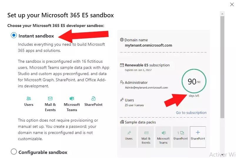 Microsoft 365 Instant sandbox