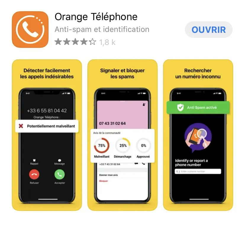 Orange Téléphone application Annuaire inversé portable